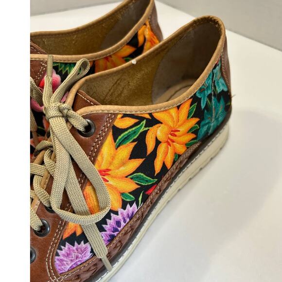 Handmade Mexico Leather Floral Huarache Shoes Women's Size 10 - Picture 6 of 10